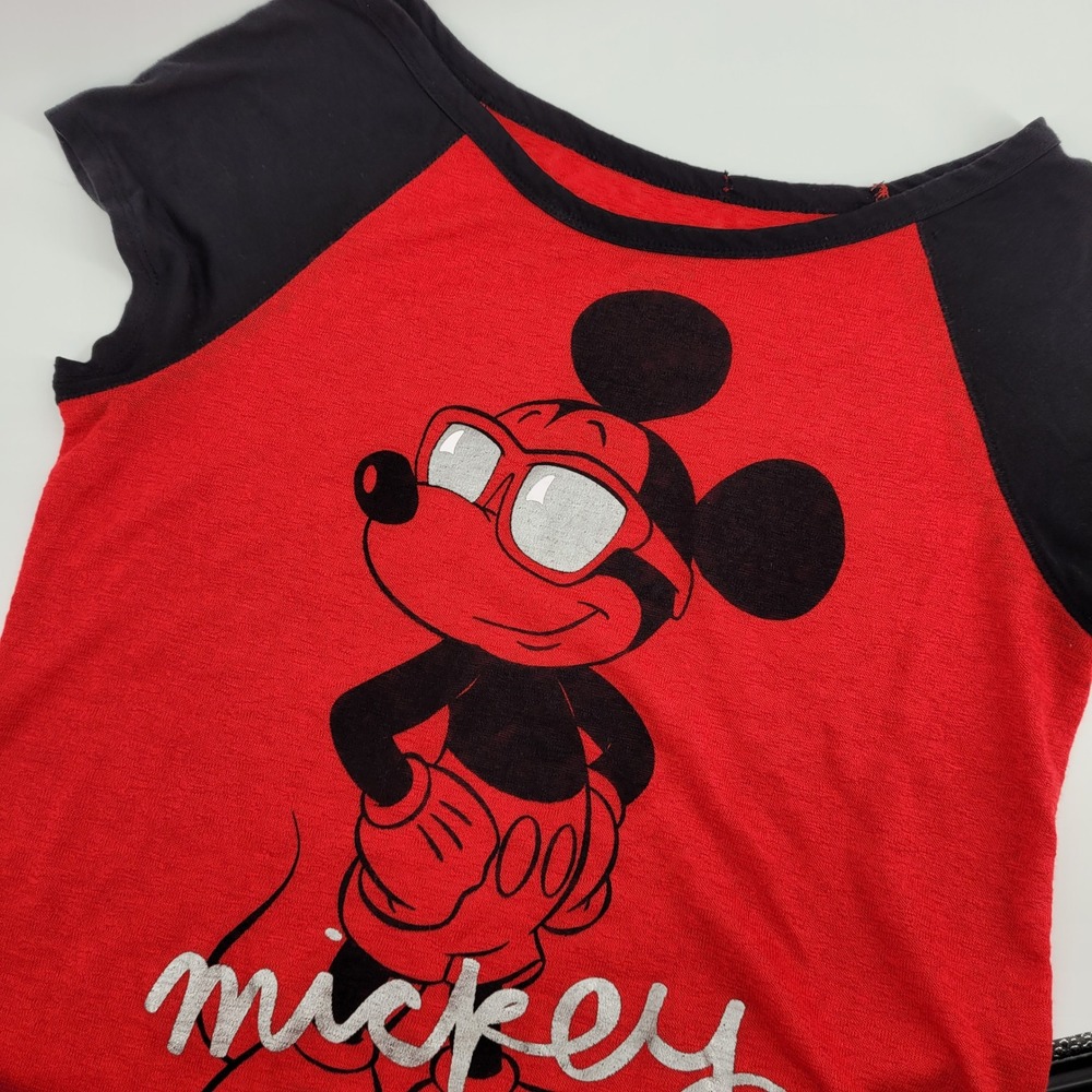 Disney Mickey Mouse Red Black Raglan Graphic Tee Pop Retro Junior XL 15/17